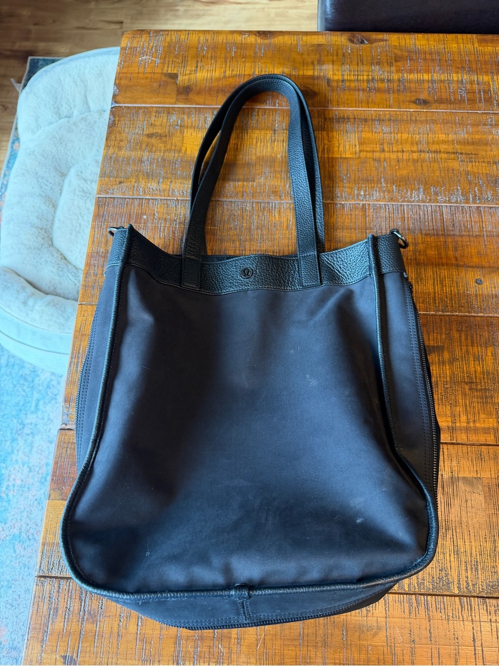 lululemon athletica Black Canvas Tote with Leather Trim